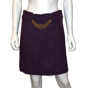 Milly of New York Wool Pencil Skirt w/ 2 Gold Chains | Silk Lined | Plum | Sz 4